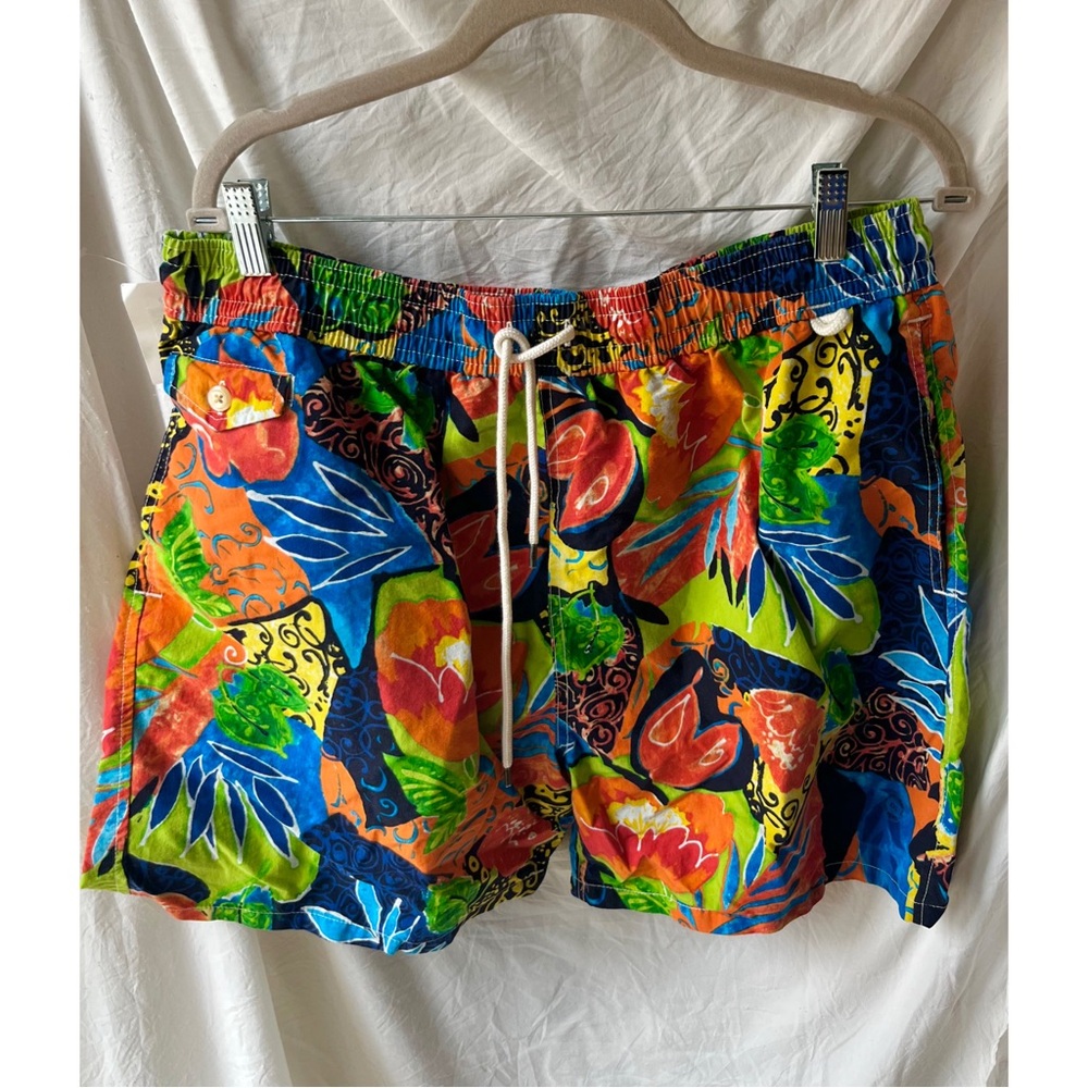 SOLD men’s polo ralph lauren floral printed orange tropical swim shorts